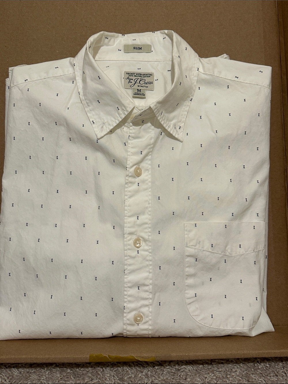 J. Crew Slim White Button-Down Shirt with Micro Navy/ black Motif